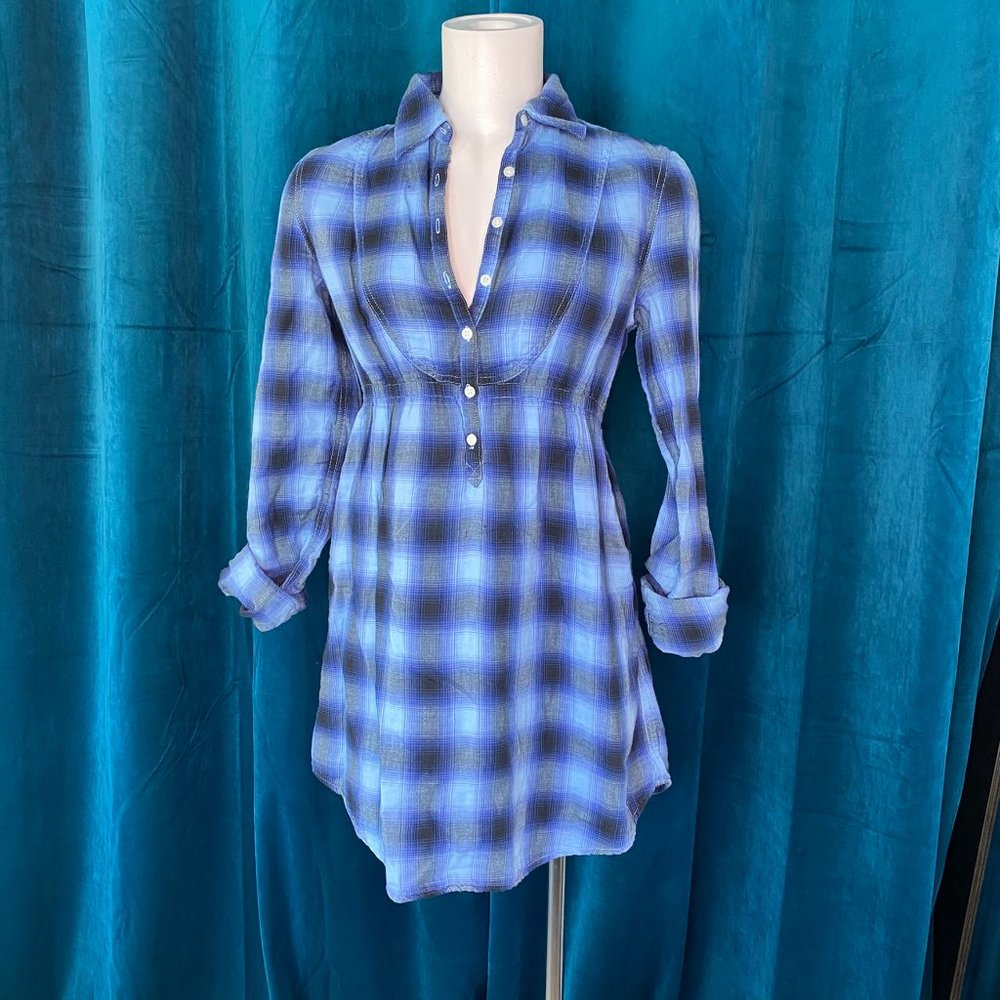 PINK by Victoria Secret Blue Plaid Popover Shirt Dress - Picture 2 of 11